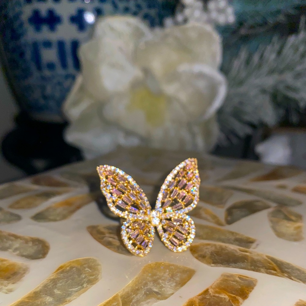 EyeCandy Los Angeles 18K Gold-Plated Brass Butterfly Statement Ring